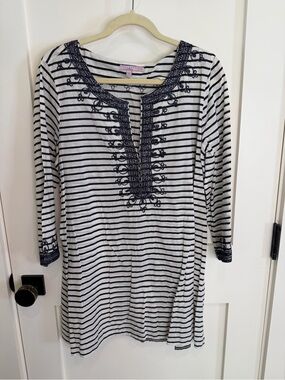 Calypso St. Barth Navy & White Striped Embroidered Jacket